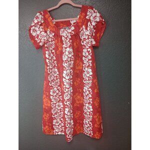 Vintage Size Large Royal Hawaiian Creations  Red Hibiscus Tiki Style Muumuu